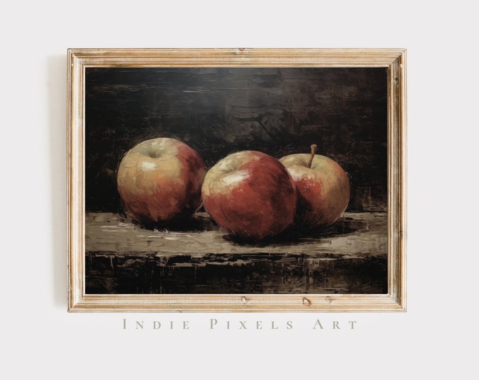 Moody Kitchen Digital Print Rustic Painting Apple Still Life Fruit Printable Wall Art Moody Still Life Wall Print for Kitchen or Dining
