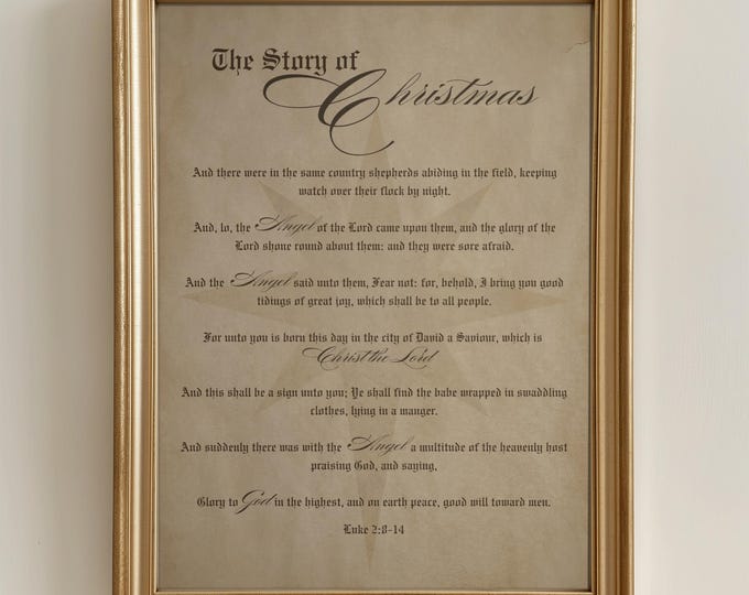 Christmas Prints Luke 2 Scripture Printable Wall Art Bible Quote Print, Birth of Jesus Christmas Story, Christian Wall Art Vintage Decor