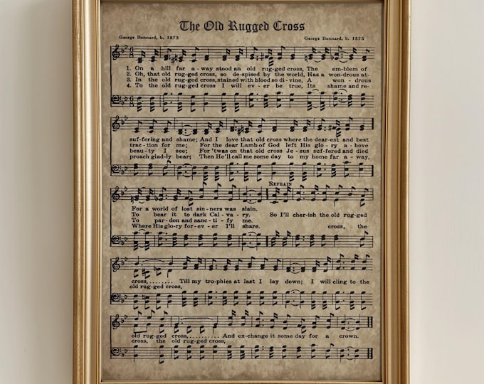Sheet Music Wall Art Prints Old Rugged Cross Vintage Christian Hymn Downloadable Art Print Religious Sign Printable Piano Decor Music Gift