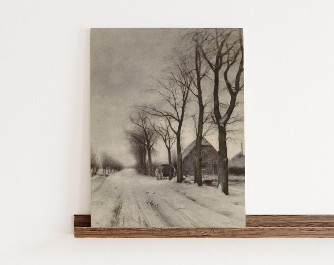Moody Winter Prints Wall Art Digital Print Vintage Oil Painting, Moody Wall Art Landscape Printable Art Rustic Cozy Neutral Cottagecore