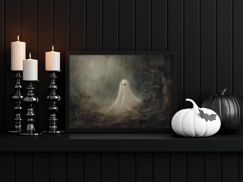 Halloween Art Ghost Painting Printable Halloween Decor, Cute Ghost Painting Digital Art Print Halloween Wall Art Print Primitive Ghost