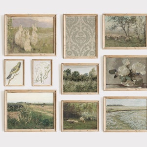 Neutral Cottage Gallery Wall Set of 10 Vintage Prints | Sage Green European Living Room Spring Country Decor Vintage Dining Decor PRINTABLE