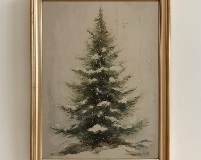 Winter Wall Art Printable Winter Pine Tree Christmas Trees Painting Digital Art | Rustic Winter Landscape Printable Digital Download