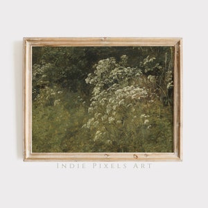 Impression de peinture printanière de fleurs sauvages sur le terrain, impression de paysage de printemps, peinture de campagne, impression d&#39;art de ferme de campagne, art mural paysage vert estompé