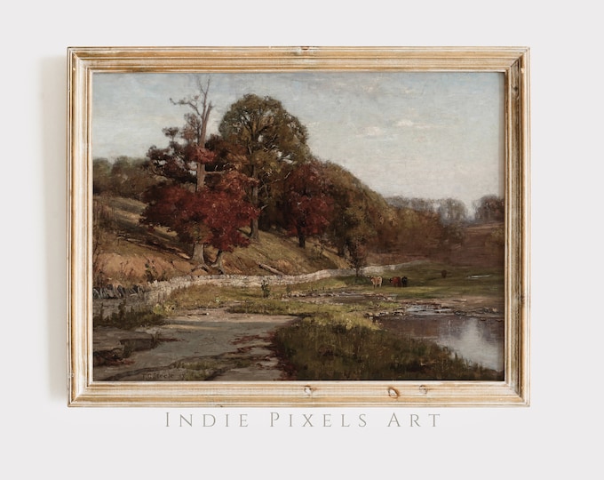 Fall Landscape Digital Printable Wall Art Vintage Autumn Moody Countryside Painting Farmhouse Fall Wall Decor Rustic Lodge Decor