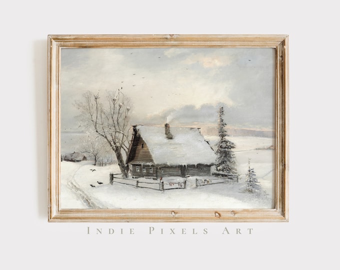 Printable Wall Art Winter Landscape Rustic Winter Oil Painting
