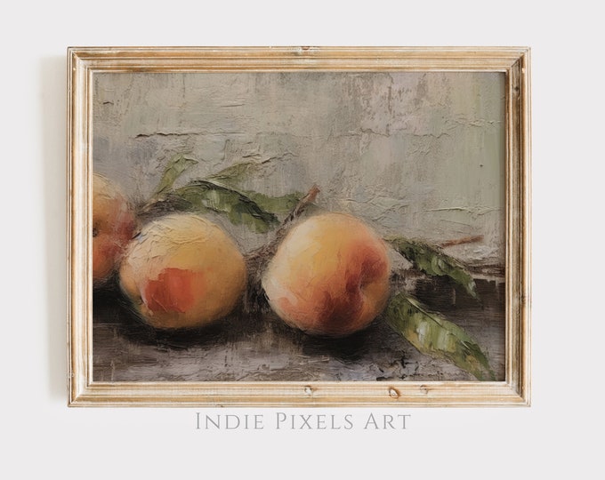 Country Kitchen Print Vintage Painting Peach Still Life Painting Fruit Printable Wall Art Rustic Still Life Wall Print for Kitchen or Dining