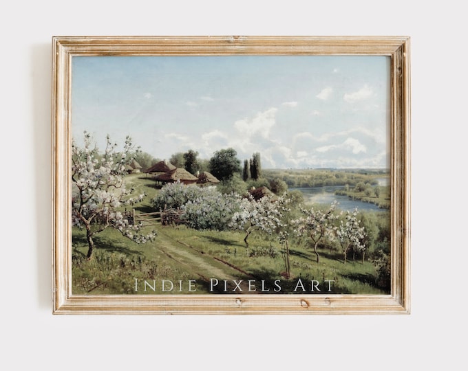 Orchard Spring Landscape Oil Painting Printable Art | Vintage Country Farmhouse Decor Cottage Decor PRINTABLE Digital Wall Art