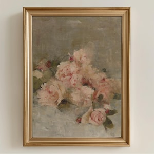 Digital Prints Vintage Pink Roses Still Life Painting Printable Wall Art | Vertical Floral Farmhouse Wall Decor Pink Roses Cottagecore Decor