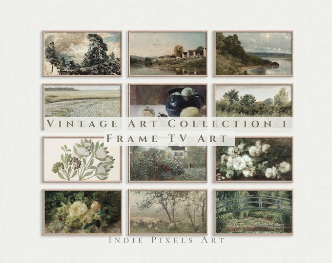 Samsung Frame TV Art Vintage Spring Summer Set of 12 |  Vintage Country Landscapes and Botanical Still Life Paintings for Digital Download