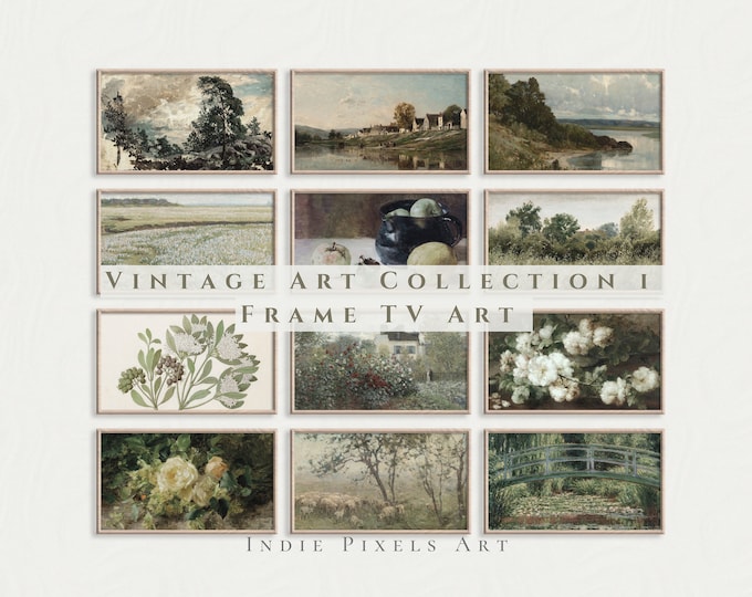 Samsung Frame TV Art Vintage Spring Summer Set of 12 |  Vintage Country Landscapes and Botanical Still Life Paintings for Digital Download