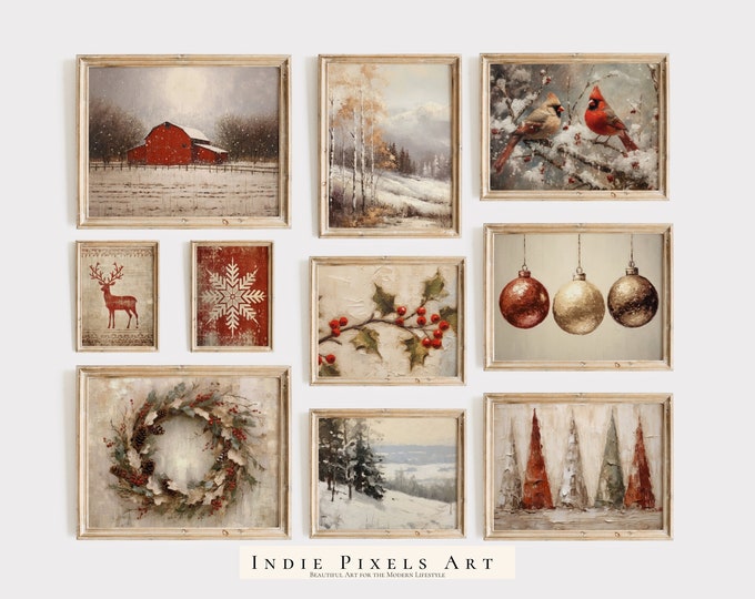 Farmhouse Gallery Wall Prints Set of 10, Rustic Red Barn Set