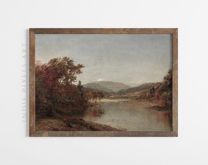 Rustic Fall Lake Printable Wall Art Landscape Print Downloadable Art Moody Autumn Oil Painting Fall Wall Art Print