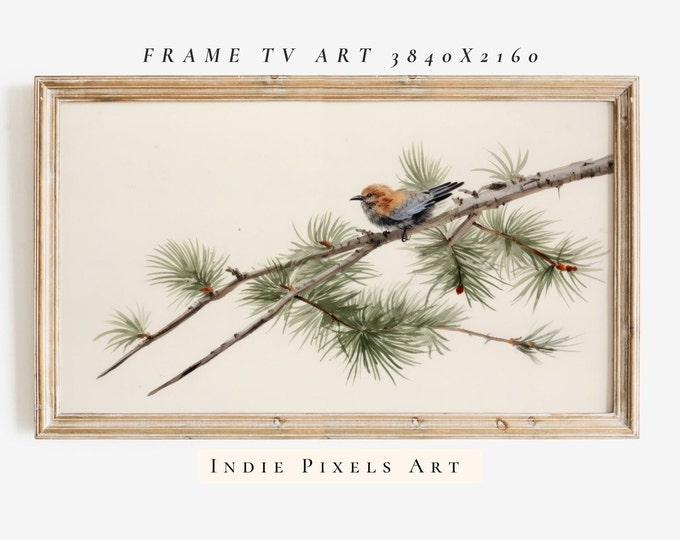 Winter Sparrow 4K Art for Samsung Frame TV Boho Farmhouse Winter Decor | Instant Digital Download Art for Samsung Frame TV