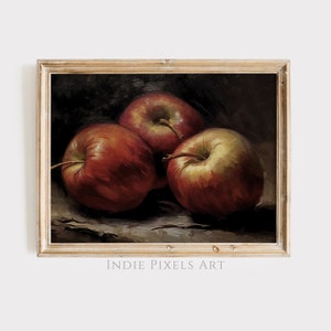 Moody Kitchen Decor Apple Still Life Digital Print Rustic Fruit Kitchen Still Life Painting Rustic Apple Painting Fruit Vintage French Decor
