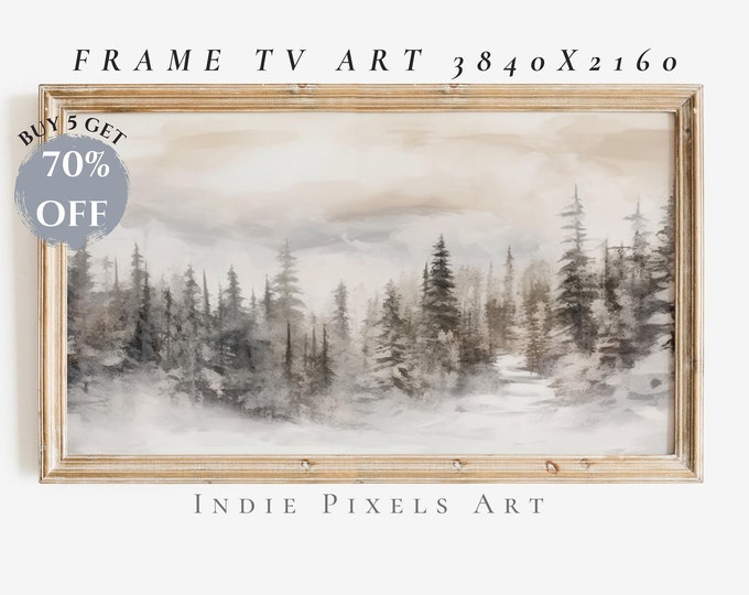 Winter Forest TV Art Winter Watercolor Pine Forest 4k Frame TV Art Neutral Winter Landscape | Instant Digital Download Art for Frame TV