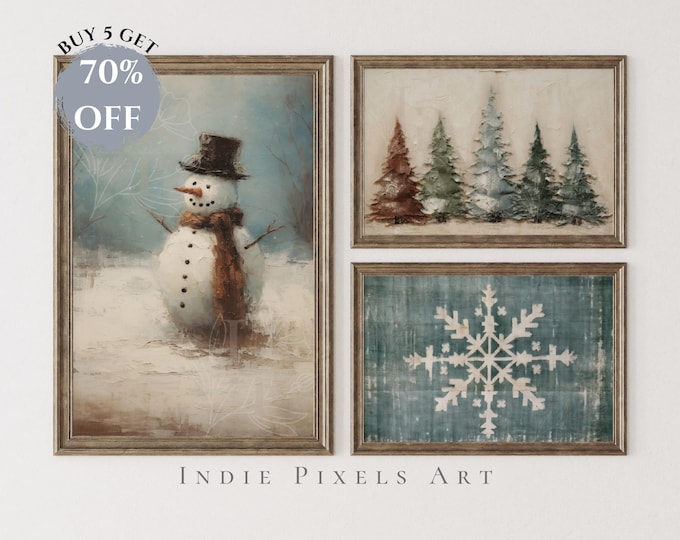 Primtive Christmas Decor Digital Prints SET of 3 Art Gallery Wall Primitive Winter Collage Farmhouse Christmas Decor Prints