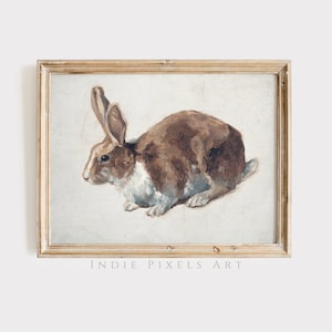 Digital Wall Art Farmhouse Decor Vintage Rabbit Painting Cottage Decor Print | Neutral Nursery Wall Art Spring PRINTABLE Art