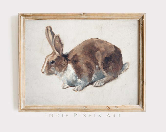 Digital Wall Art Farmhouse Decor Vintage Rabbit Painting Cottage Decor Print | Neutral Nursery Wall Art Spring PRINTABLE Art