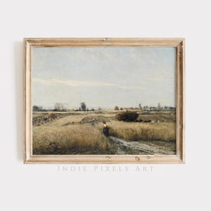 Fall Landscape Wheat Field Digital Printable Wall Art Vintage Countryside Painting Neutral Farmhouse Fall Wall Decor Rustic Autumn Decor