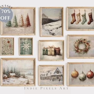 Christmas Gallery Wall Prints SET of 10 Digital Prints Christmas Printable Art Gallery Wall Rustic Winter Collage Wall Art Vintage Downloads