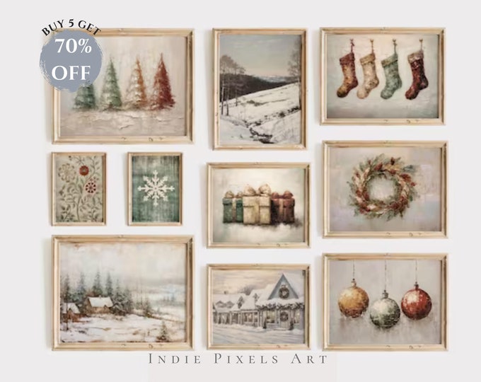 Gallery Wall Prints SET Christmas Printable Art Gallery Wall Rustic Winter Collage