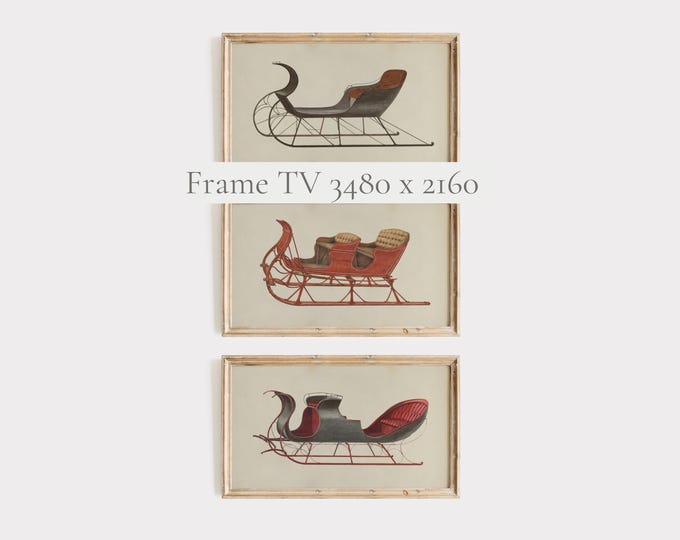Vintage Sleighs Samsung Frame TV Art Christmas Set 4K TV Art for Winter Decor Modern Farmhouse Winter Art Samsung Frame TV Instant Download