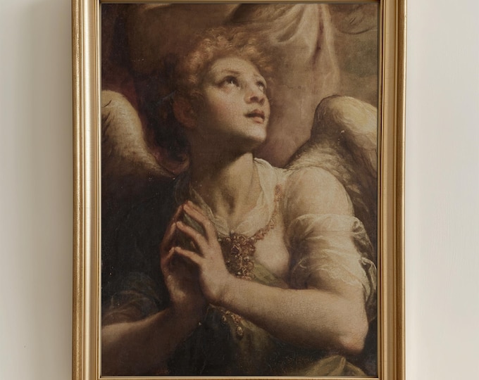 Printable Christian Wall Art Vintage Angel Oil Painting Downloadable Print Antique Christian Art Print Coquette Decor Rustic Farmhouse Decor
