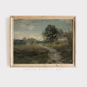 PRINTABLE Landscape Art Vintage Print Country Landscape Painting | Summer Cottage Painting Rustic Farmhouse Kitchen Decor Digital Download