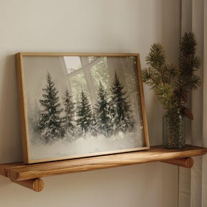 Vintage Christmas Tree Print, Christmas Decor Printable Wall Art, Moody Natural Antique Holiday Winter Evergreen Tree Painting