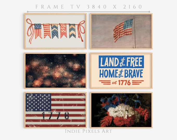 Independence Day Frame TV Art 4th of July Set of 6 Vintage Art | USA Patriotic Art for Frame TV July Fourth American Flag Instant Download