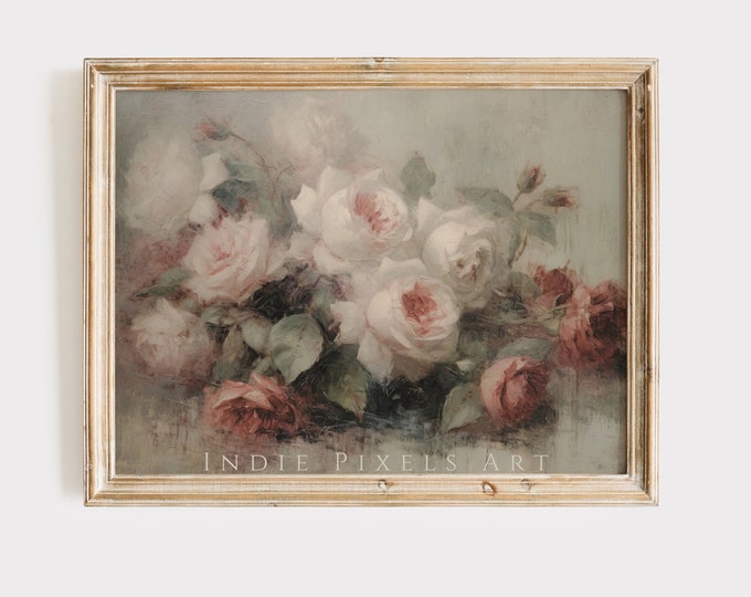 Coquette Room Decor Vintage Muted Artful Floral Print Girl Nursey | Pink and White Nursery Decor Flowers Botanical Coquette Print Fine Art