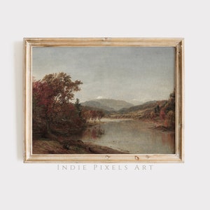 Printable Wall Art Vintage Fall Landscape Digital Print Vintage Autumn Lake Moody Countryside Painting Farmhouse Decor Digital Print