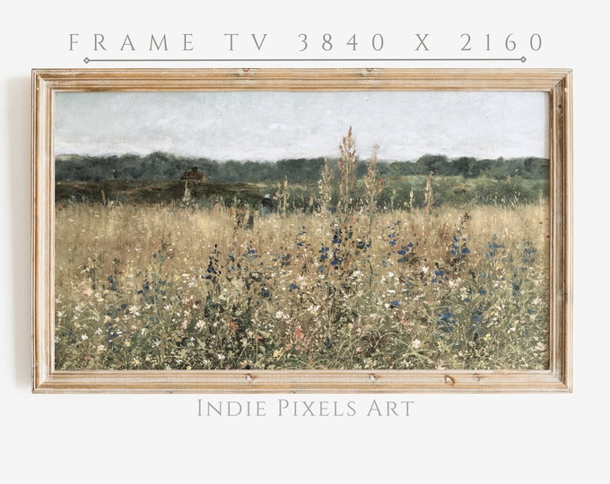 Frame TV Art Spring Wildflower Painting Vintage Farmhouse Decor | Digital Download Vintage Landscape Field in Bloom TV Art Instant Download