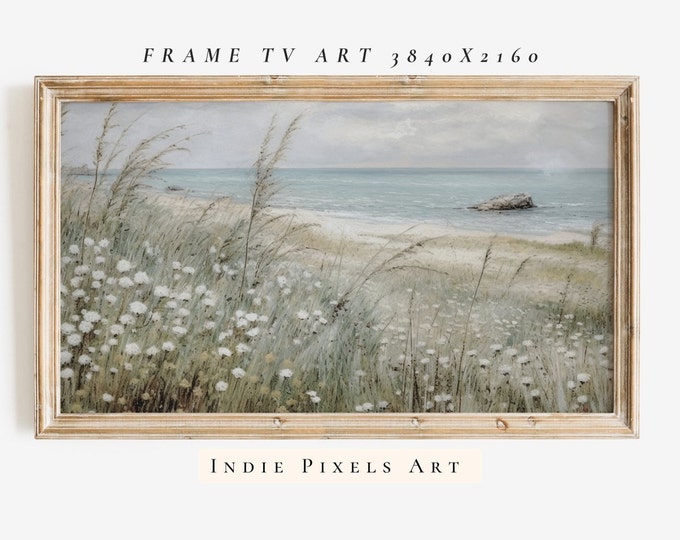 Samsung Frame TV Art Neutral Beach Coastal Painting | Digital Download Art for Samsung Frame TV Instant Download