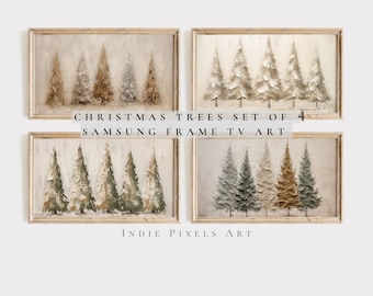 Primitive Christmas Trees Samsung Frame TV Art Christmas Trees Set Farmhouse Decor, Digital Art for Samsung Frame TV Instant Download