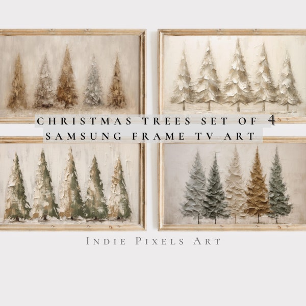 Arbres de Noël primitifs Samsung Frame TV Art Arbres de Noël Ensemble Décor de ferme | Art numérique pour Samsung Frame TV Téléchargement instantané