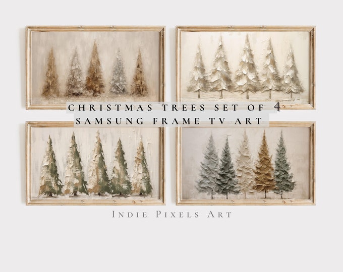 Primitive Christmas Trees Samsung Frame TV Art Christmas Trees Set Farmhouse Decor, Digital Art for Samsung Frame TV Instant Download
