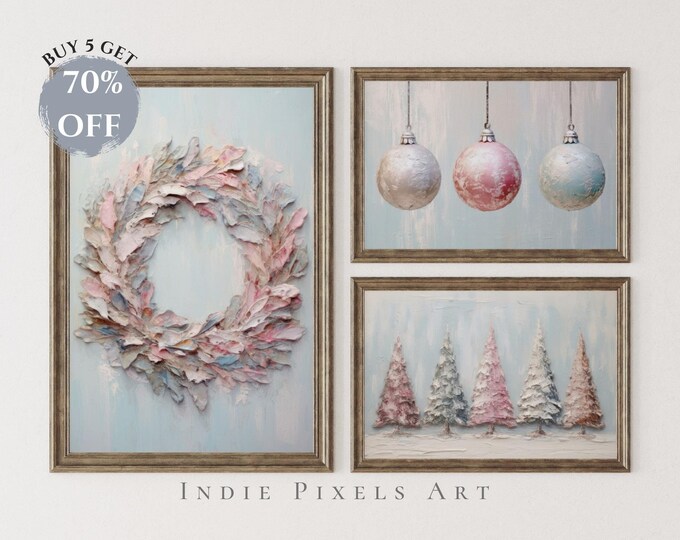 Pastel Christmas Printable Art Gallery, Mrs Claus Bakery Holiday Collage Wall Art Set of 3