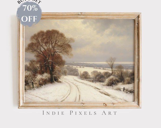 Printable Vintage Art Winter Forest Landscape Painting Print Country Scenery Vintage Digital Download Winter Landscape Print