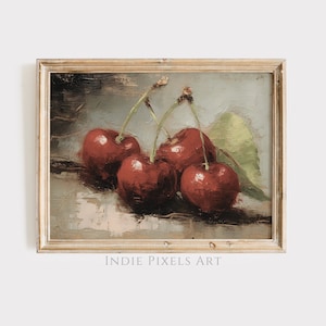 Fruit Print Cherry Painting Printable Art Fruit Still Life Painting Fruit Printable Wall Art Rustic Still Life Wall Print for Kitchen Dining