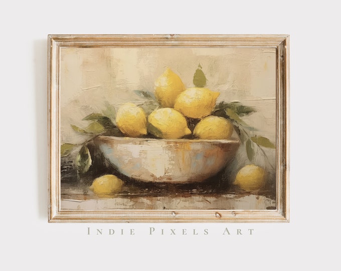 Kitchen Decor Still Life Painting Fruit Wall Art Lemons Painting Fruit Painting Abstract Wall Art Printable Vintage Kitchen or Dining room