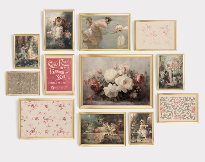 Valentines Day Prints Vintage Gallery Wall Muted Pink Coquette Decor Valentines Printable Wall Art French Victorian Decor Farmhouse Decor