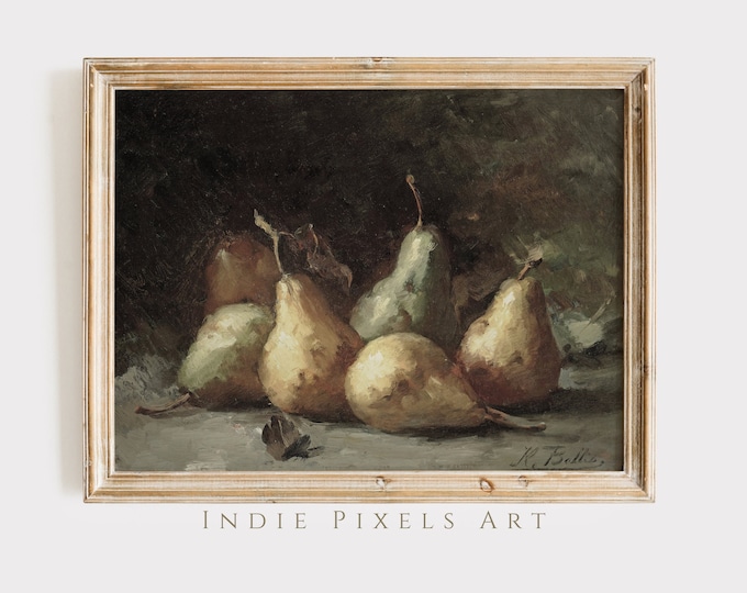 Vintage Fruit Prints Rustic Pears Digital Wall Art Vintage  Kitchen Art Print Fruit Still Life Painting Modern Farmhouse Rustic Still Life
