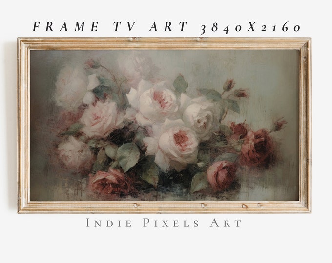 Samsung Frame Art Vintage Roses Artful Floral Art for TV 4k Art | Farmhouse Decor Digital Download Art for Samsung Frame TV Instant Download