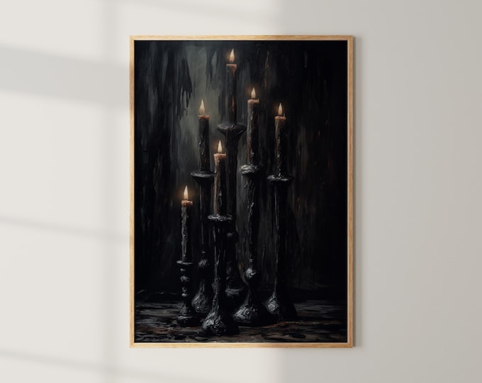 Printable Halloween Decor Black Candles Vintage Style Halloween Moody Dark Academia Wall Art