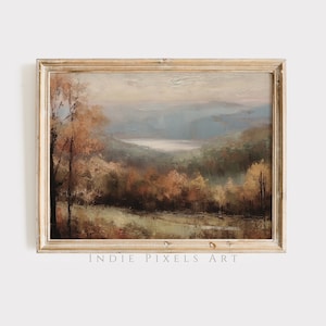 Rustic Fall Landscape Digital Print Vintage Autumn Moody Countryside Painting Farmhouse Decor Fall Wall Digital Print Autumn Earth Tone