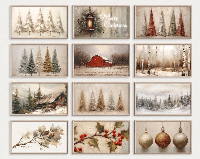Samsung Frame Art Christmas Bundle of 24 TV Arts  | Winter TV Christmas Tree Painting Farmhouse Christmas Holiday Decor Digital Download