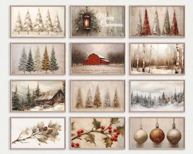 Samsung Frame Art Christmas Bundle of 24 TV Arts  | Winter TV Christmas Tree Painting Farmhouse Christmas Holiday Decor Digital Download