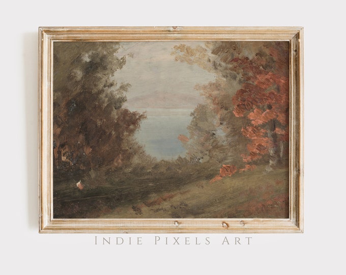 Fall Decor Printable Wall Art Vintage Landscape Digital Print Vintage Autumn Lake Muted Autumn Painting Farmhouse Decor Digital Print